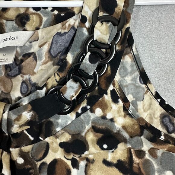 CJ Banks Tank Top Womens Blouse Black Multi Color Sheer Size 1X - Picture 6 of 15